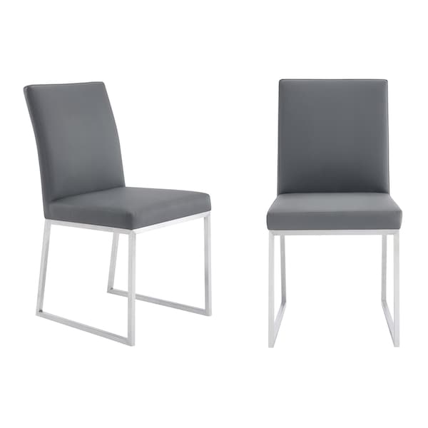 Armen Living Trevor Contemporary Dining Chair in Brushed Stainless Steel and Gray Faux Leather, PK2 LCTRCHBSGR - main